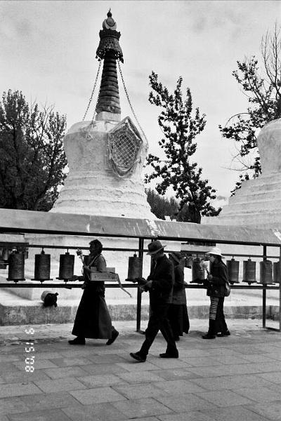 B&W-Prayer wheels at Potala.jpg